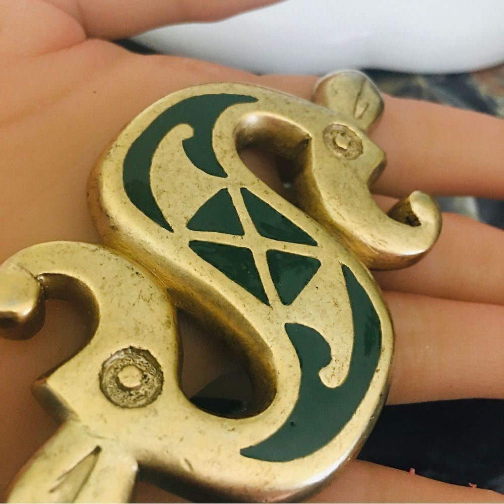 Vintage Erwin Pearl Two Headed Celtic Seahorse Brooch Gold Green Large E. 4349 - Picture 3 of 7